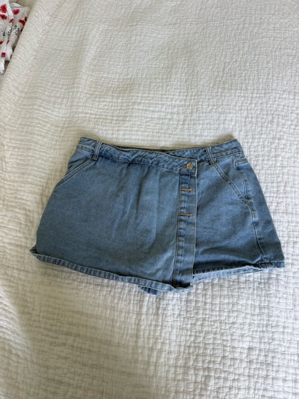 Light Blue Denim skort with Front Button Closure